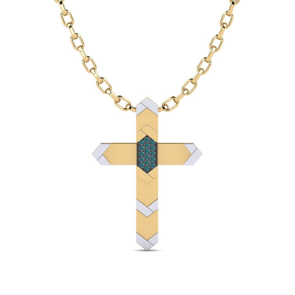 14K Geel & Wit Goud Blauwe Diamant Heren hanger Skopelou