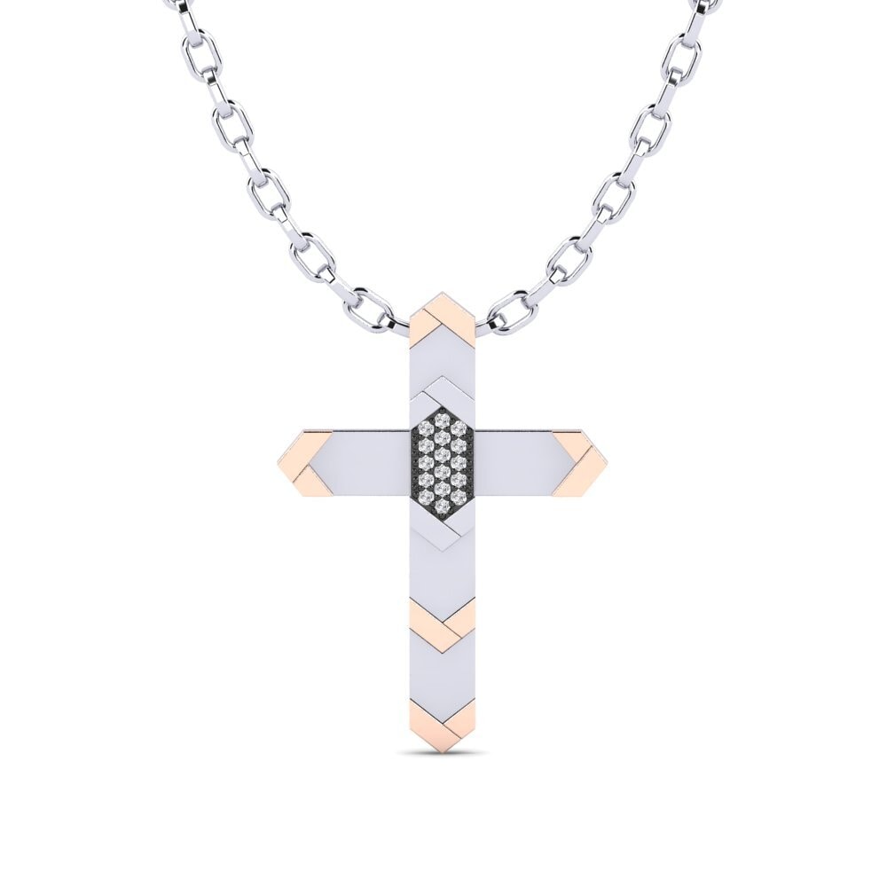 9k Oro Blanco & Rosa Diamante Colgante para hombre Skopelou