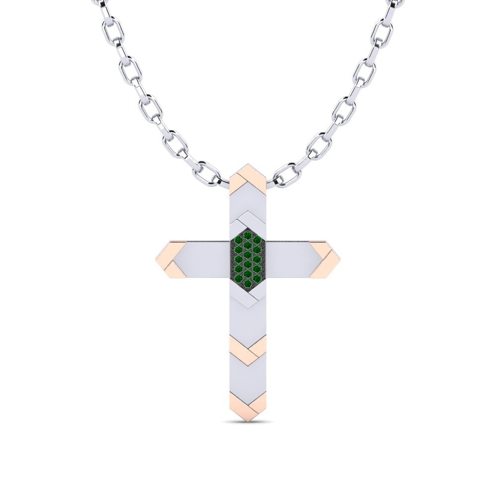 9k Oro Blanco & Rosa Circonita Verde Colgante para hombre Skopelou