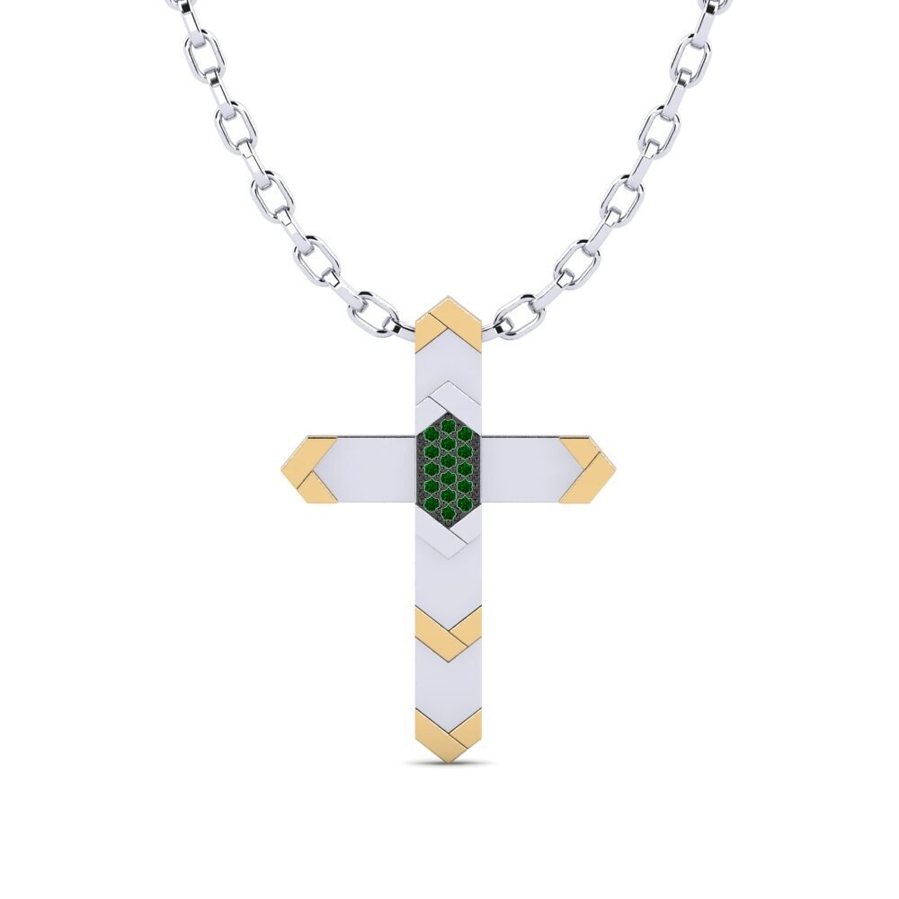 14K Wit & Geel Goud Groene Zirkoon Heren hanger Skopelou