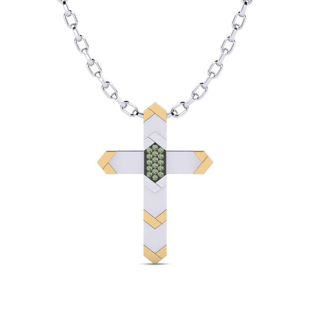 14K Wit & Geel Goud Groene Diamant Heren hanger Skopelou