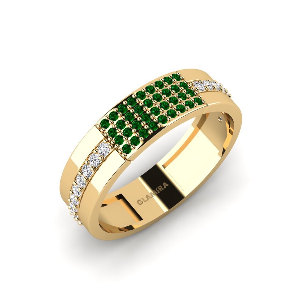 Oro Giallo 585 Zircone Verde Anello da uomo Vlachou