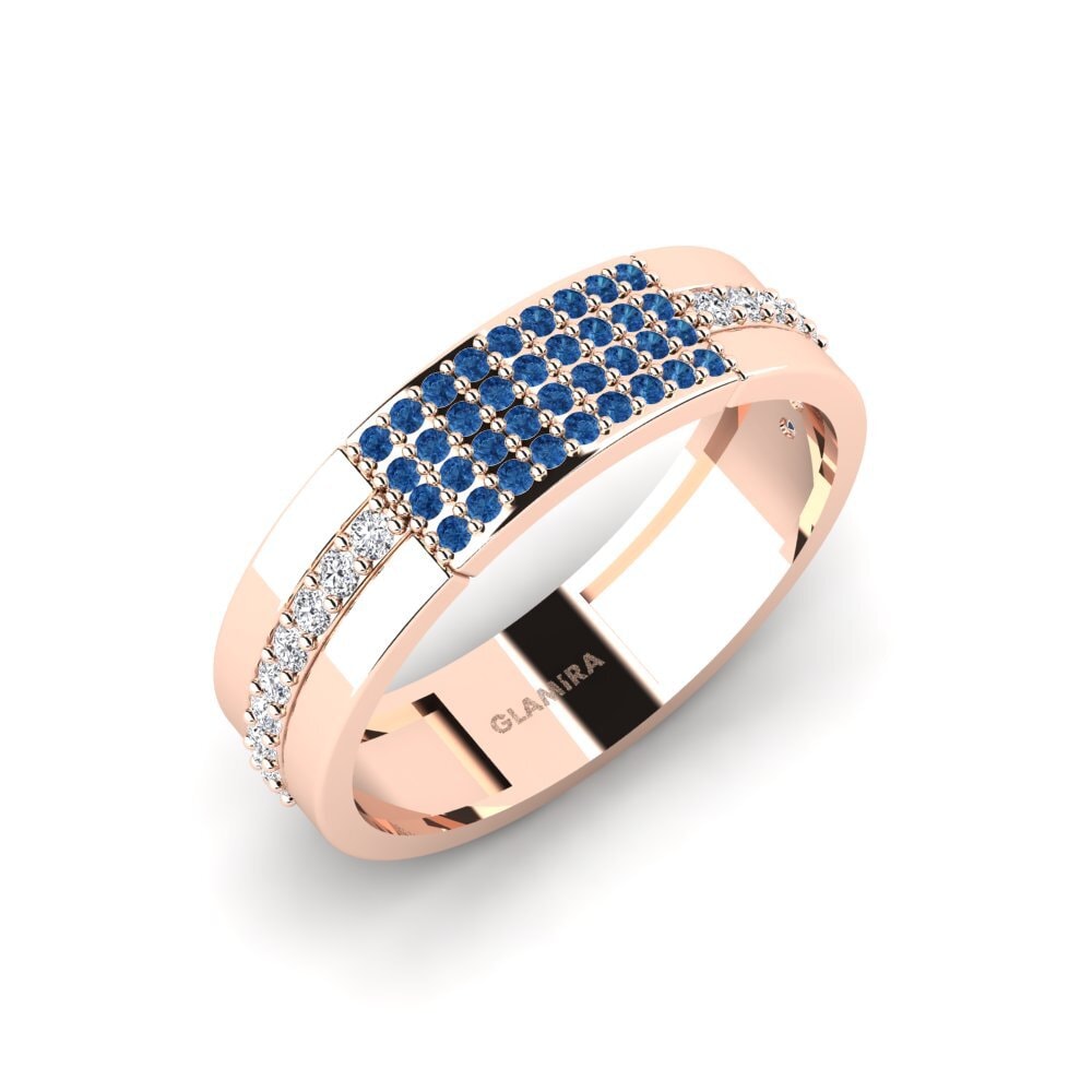Oro Rosso 585 Zircone Blu Scuro Anello da uomo Vlachou