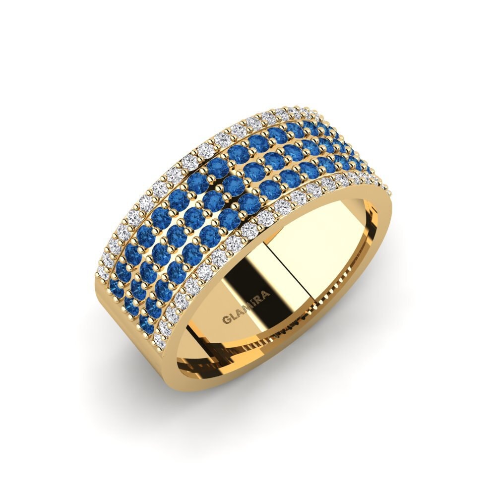 14ct Yellow Gold Dark Blue Zirconia Men's Ring Zonis