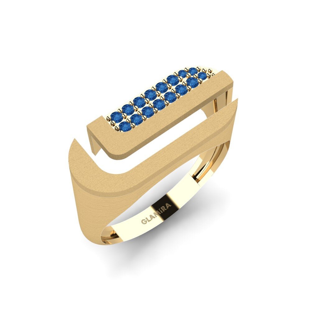 Ouro Amarelo 14K Zircônia azul escuro Anel masculino Indiana