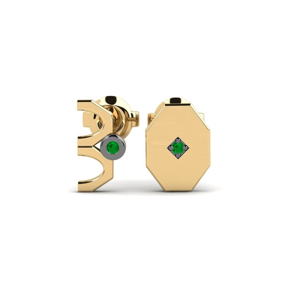 Boucles D'oreilles Goujons Or 14 Carats Avec émeraude Véritable - Bijou Femme Neuf Avec étiquettes