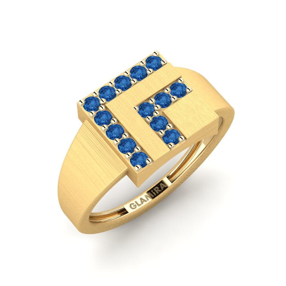 Ouro Amarelo 14K Zircônia azul escuro Anel mindinho masculino Kaarina