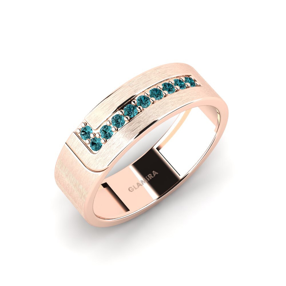 Oro Rosso 585 Diamante Blu Anello da uomo Lapua
