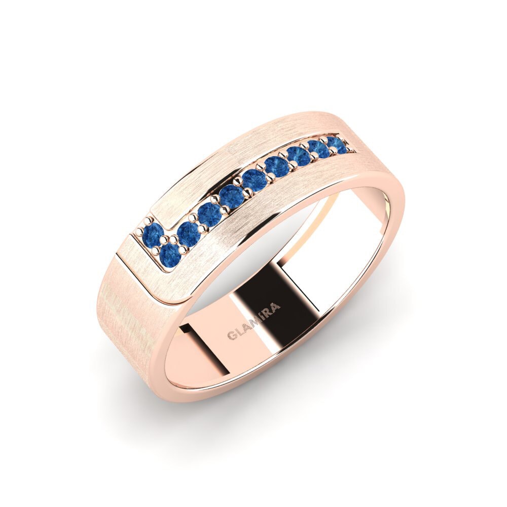 Oro Rosso 585 Zircone Blu Scuro Anello da uomo Lapua