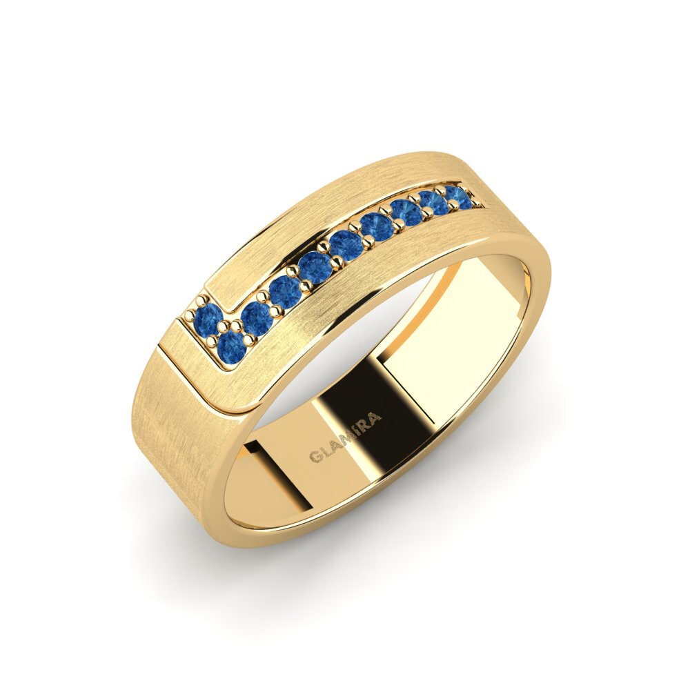 Ouro Amarelo 14K Zircônia azul escuro Anel masculino Lapua