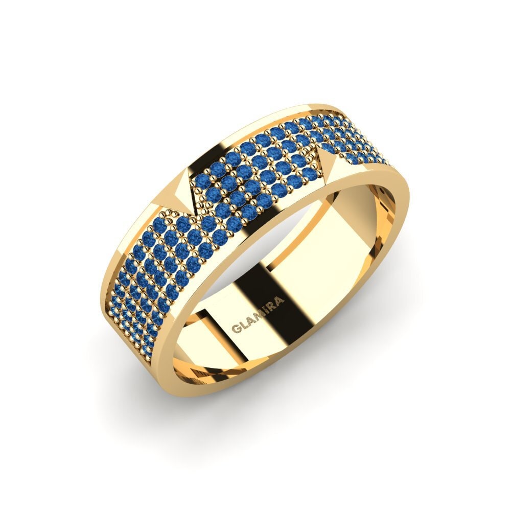 Ouro Amarelo 14K Zircônia azul escuro Anel masculino Lavras