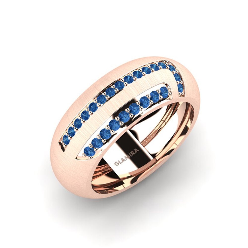 14k Oro Rosa Circonita Azul Oscuro Anillo de Hombre Lovisa