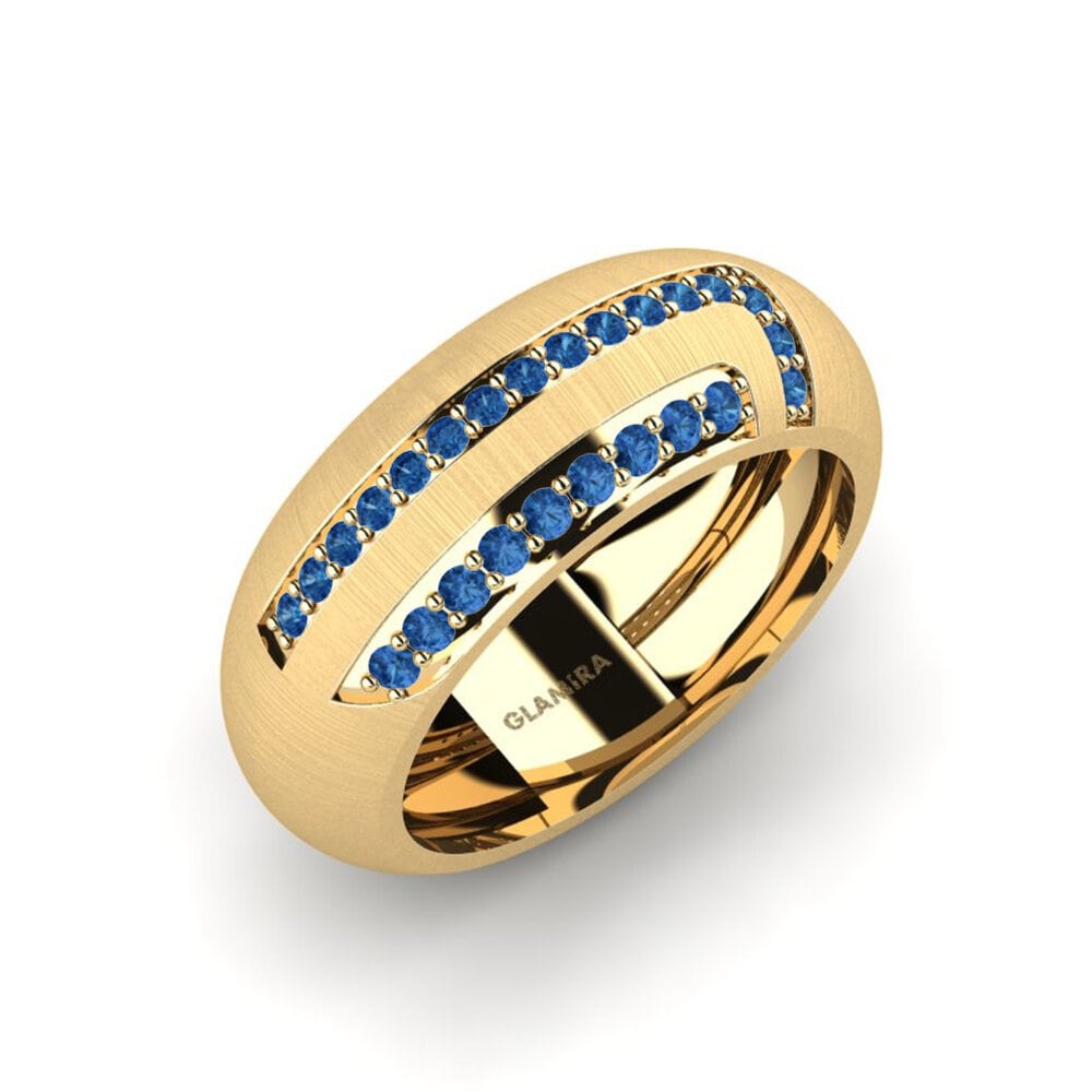 14ct Yellow Gold Dark Blue Zirconia Men's Ring Lovisa