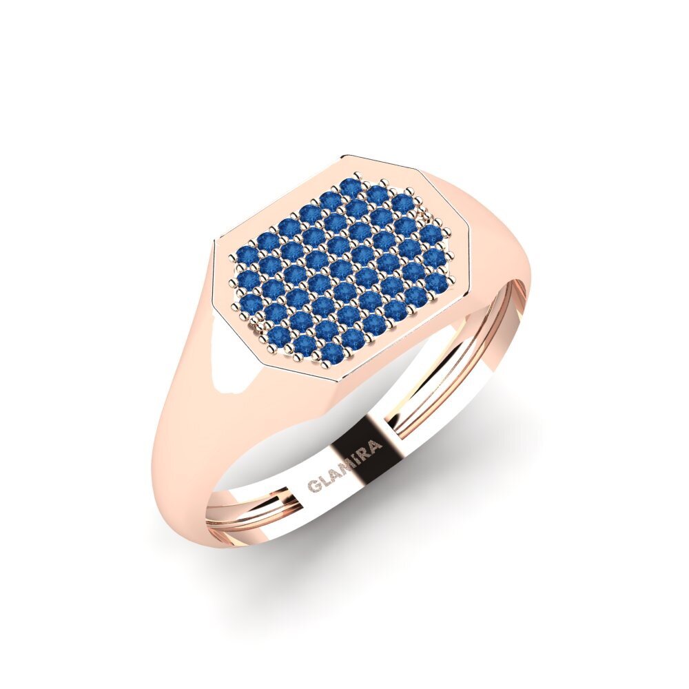 14k Oro Rosa Circonita Azul Oscuro Anillo de Hombre Maganippis