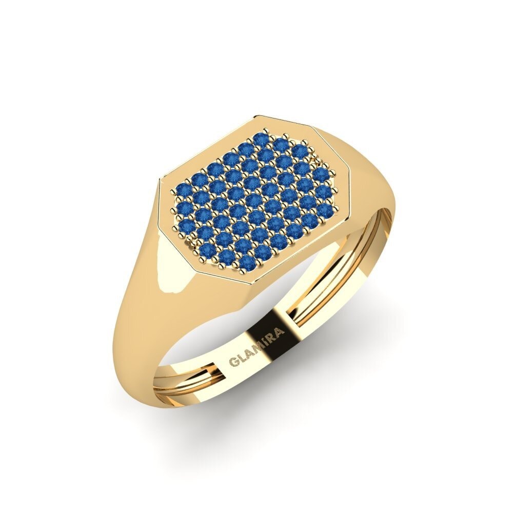 Ouro Amarelo 14K Zircônia azul escuro Anel masculino Maganippis