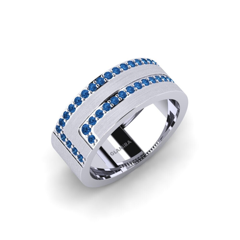 14k Oro Blanco Circonita Azul Oscuro Anillo de Hombre Nivala