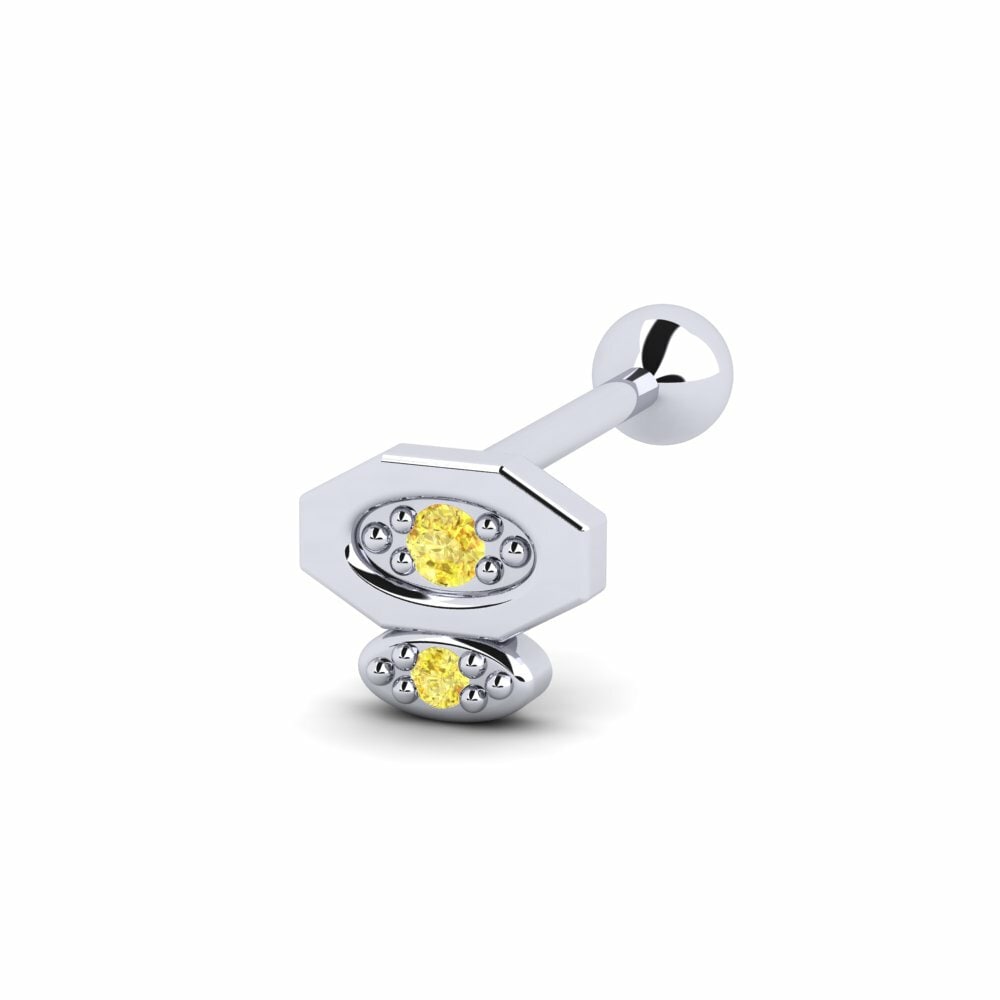 Round 0.026 Carat Piercings Yellow Sapphire 14K White Gold Men's Earring Uinta