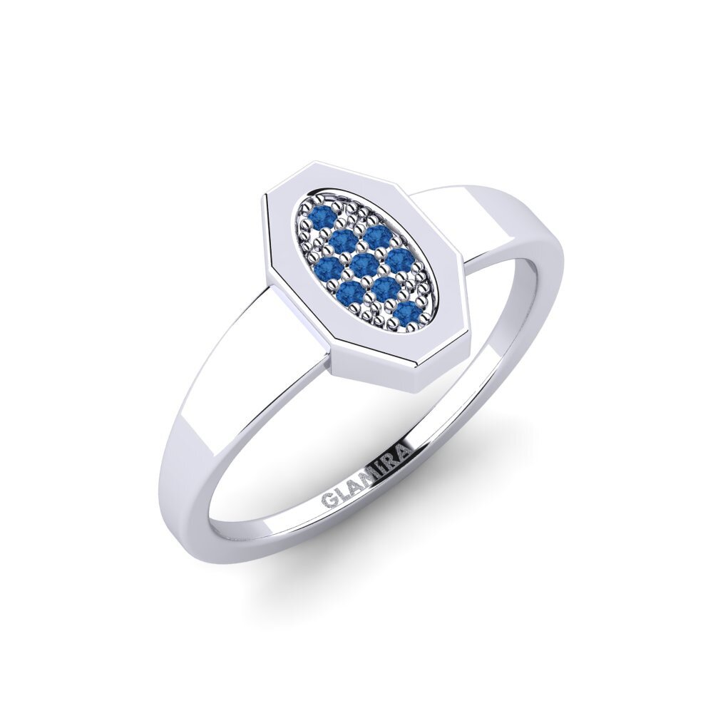 14k Oro Blanco Circonita Azul Oscuro Anillo de dedo meñique para hombre Jiffy