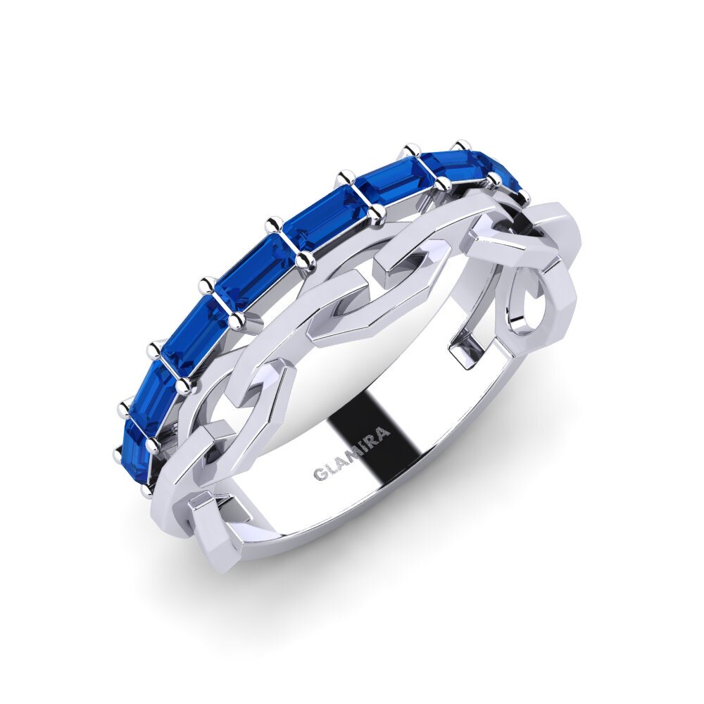 14k Oro Blanco Circonita Azul Oscuro Anillo de Hombre Jointly