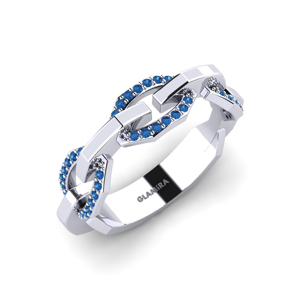 14k Oro Blanco Circonita Azul Oscuro Anillo de Hombre Kizza