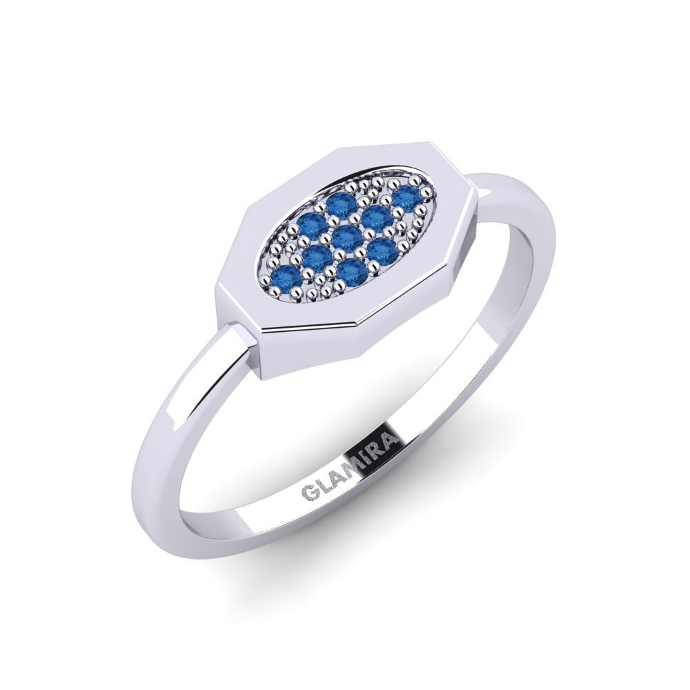14k Oro Blanco Circonita Azul Oscuro Anillo de dedo meñique para hombre Might
