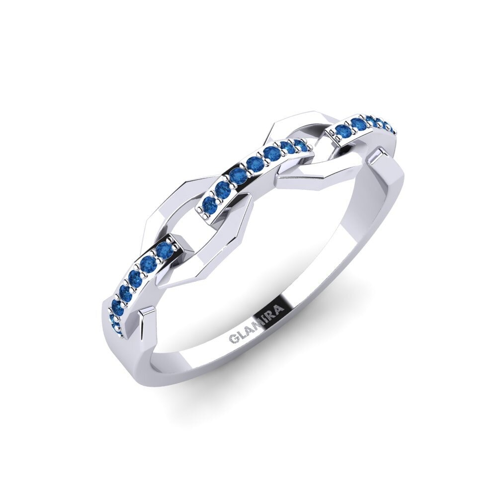 14k Oro Blanco Circonita Azul Oscuro Anillo de Hombre Molena