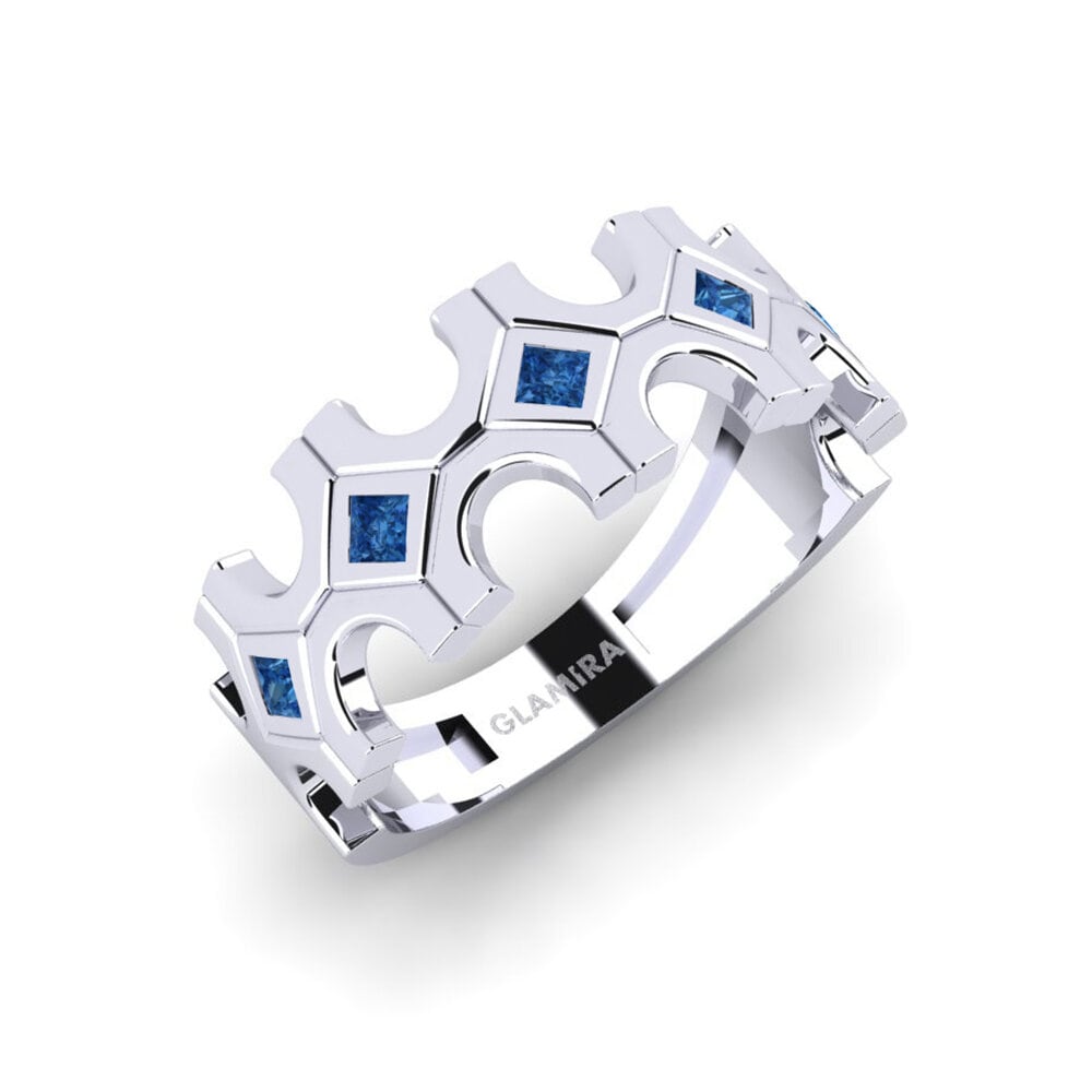 14k Oro Blanco Circonita Azul Oscuro Anillo de dedo meñique para hombre Xanthin