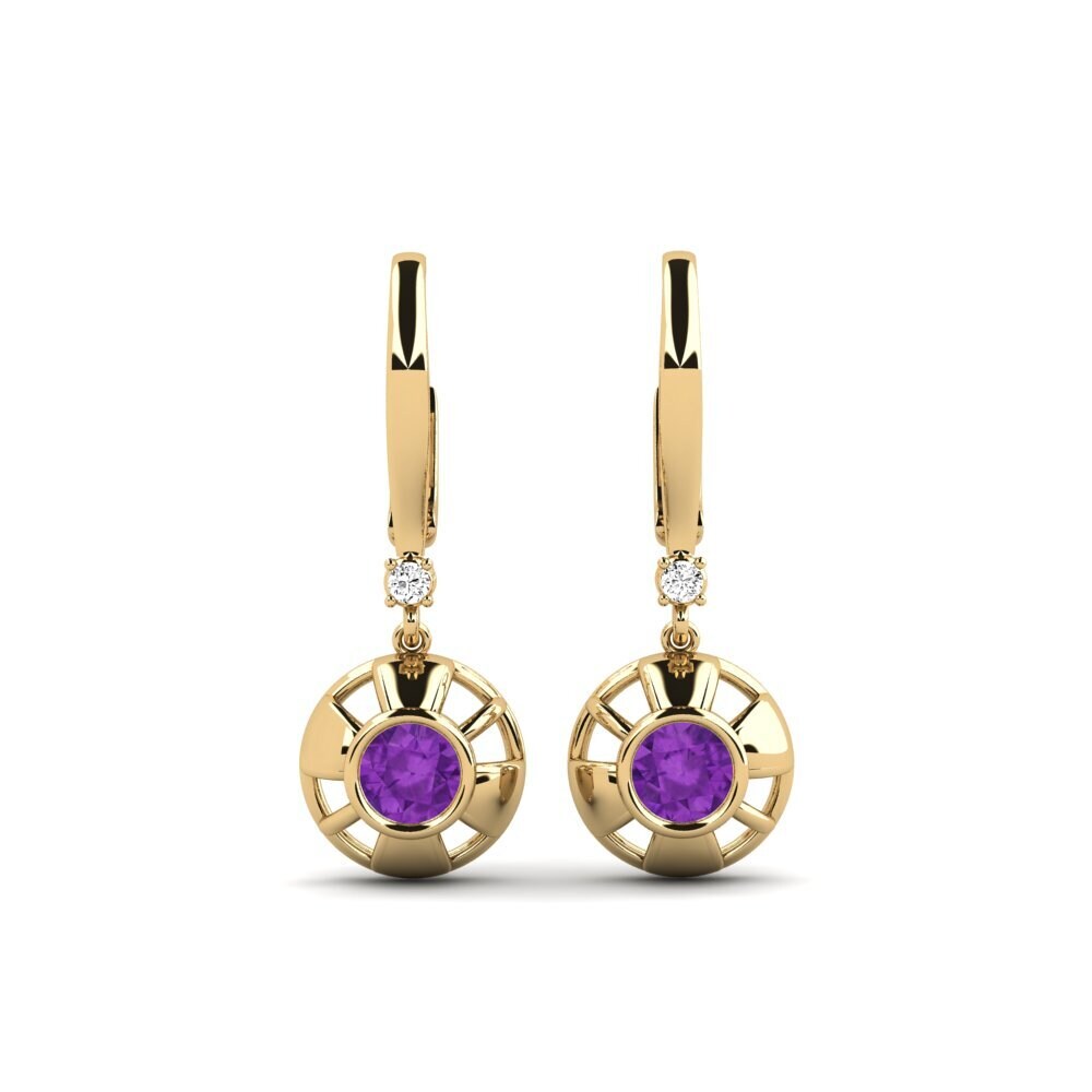Boucles D'oreilles Pendantes En Améthyste Lab-créée - Goutte Violette - Fait Main En Inde