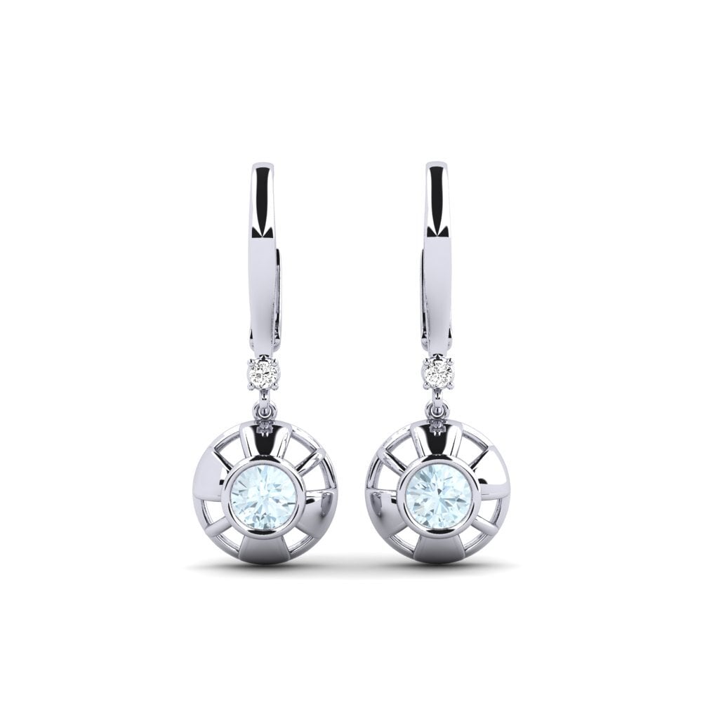 Set Collier & Boucles D'oreilles Aigue-marine Princesse Solitaire - Argent 925, Longueur 18 Pouces | Neuf Sans Emballage