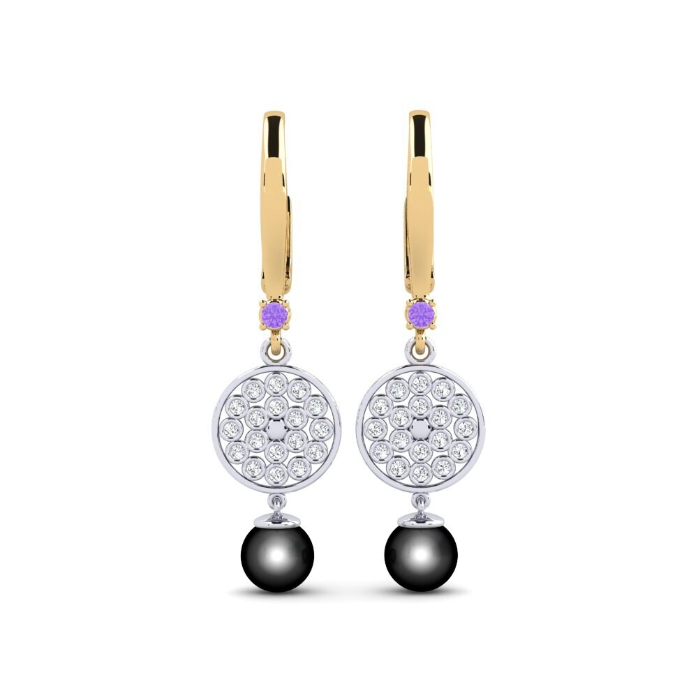 9k Yellow & White Gold Amethyst Women's Earring Annoliba