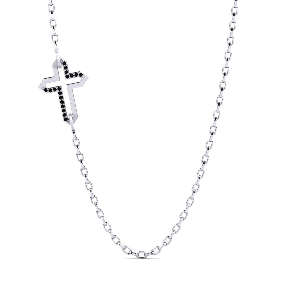 Or Blanc 585 Diamant Noir Collier pour homme Anchorage