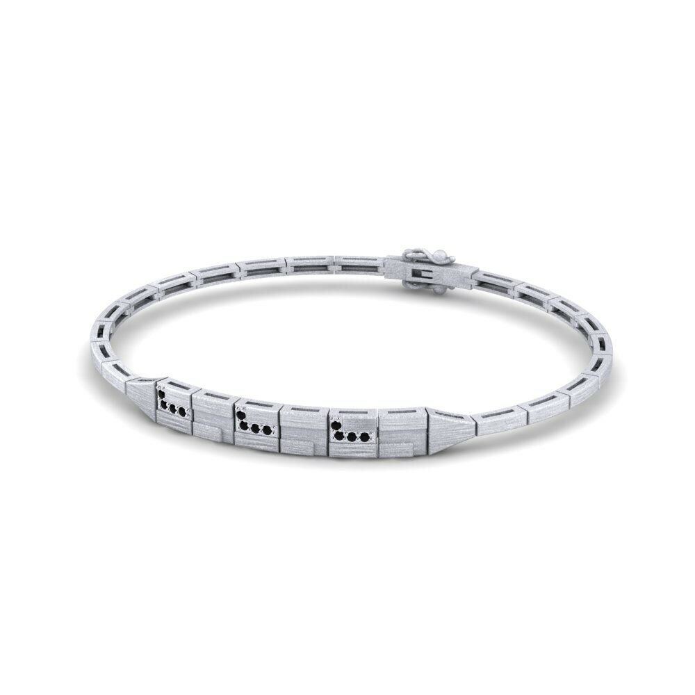 Bracciale da uomo Aruada 585 Oro Bianco Onice Nero Bracciali 0.144 Carati Rotondo