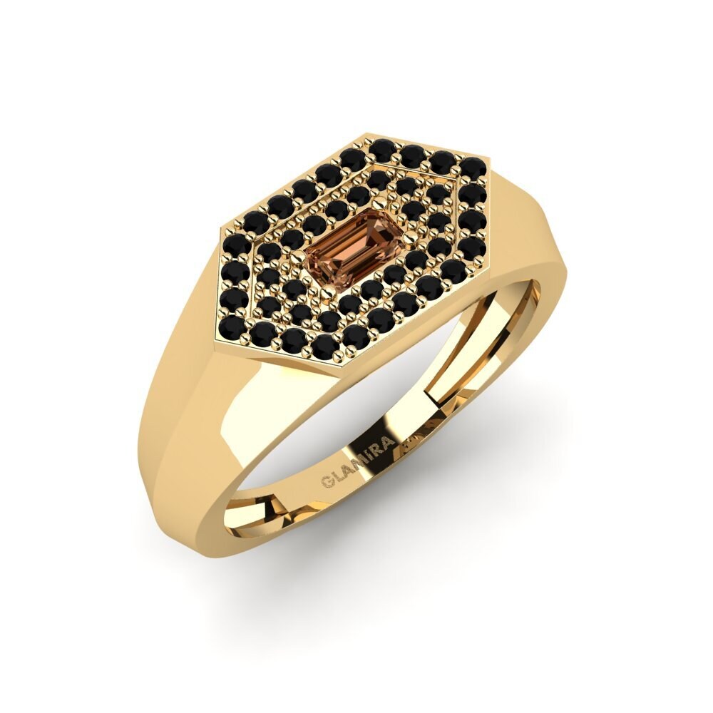 Oro Giallo 750 Diamante Marrone Anello da uomo Barbuise