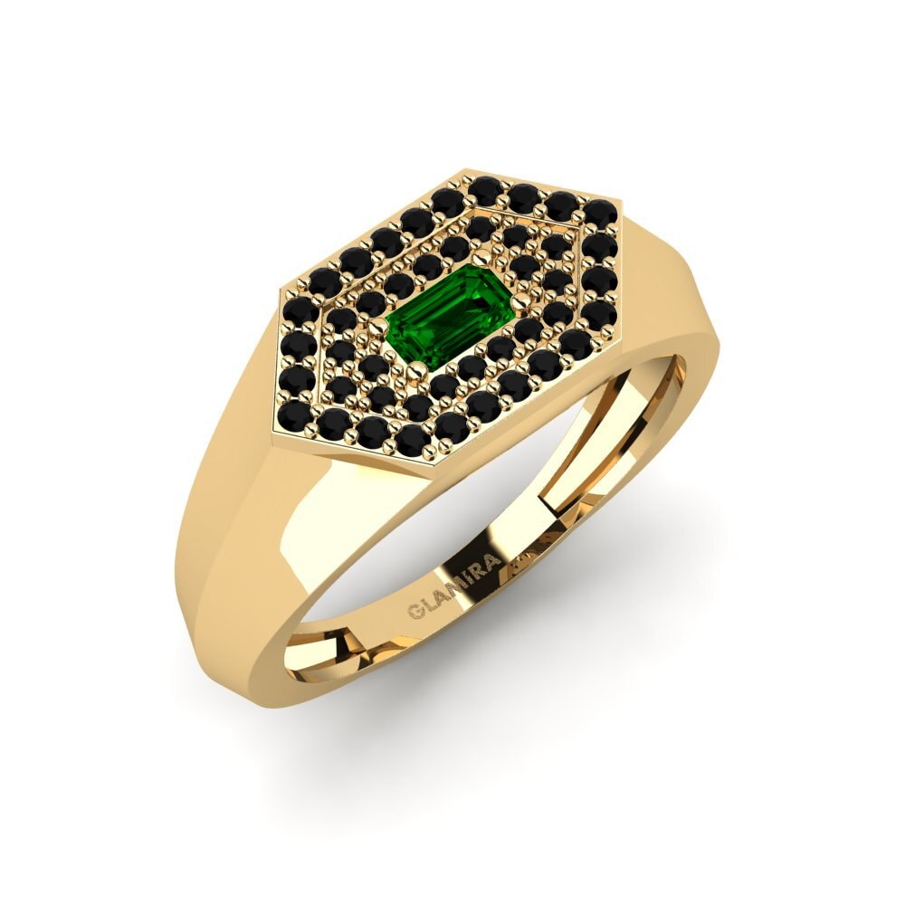 Oro Giallo 750 Zircone Verde Anello da uomo Barbuise
