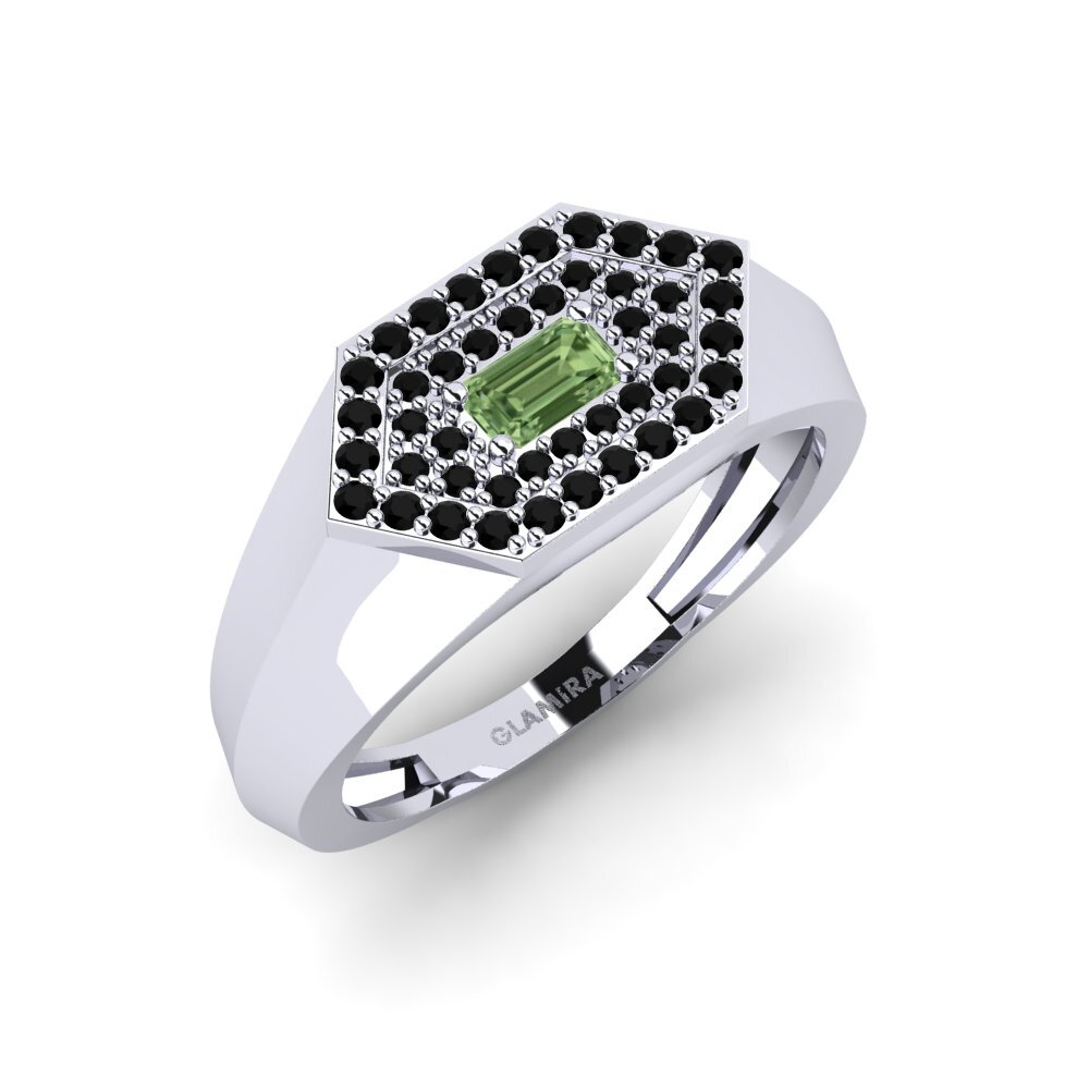 18ct White Gold Green Sapphire Men's Ring Barbuise