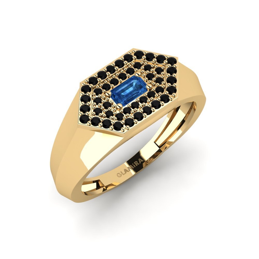 14ct Yellow Gold Dark Blue Zirconia Men's Ring Barbuise