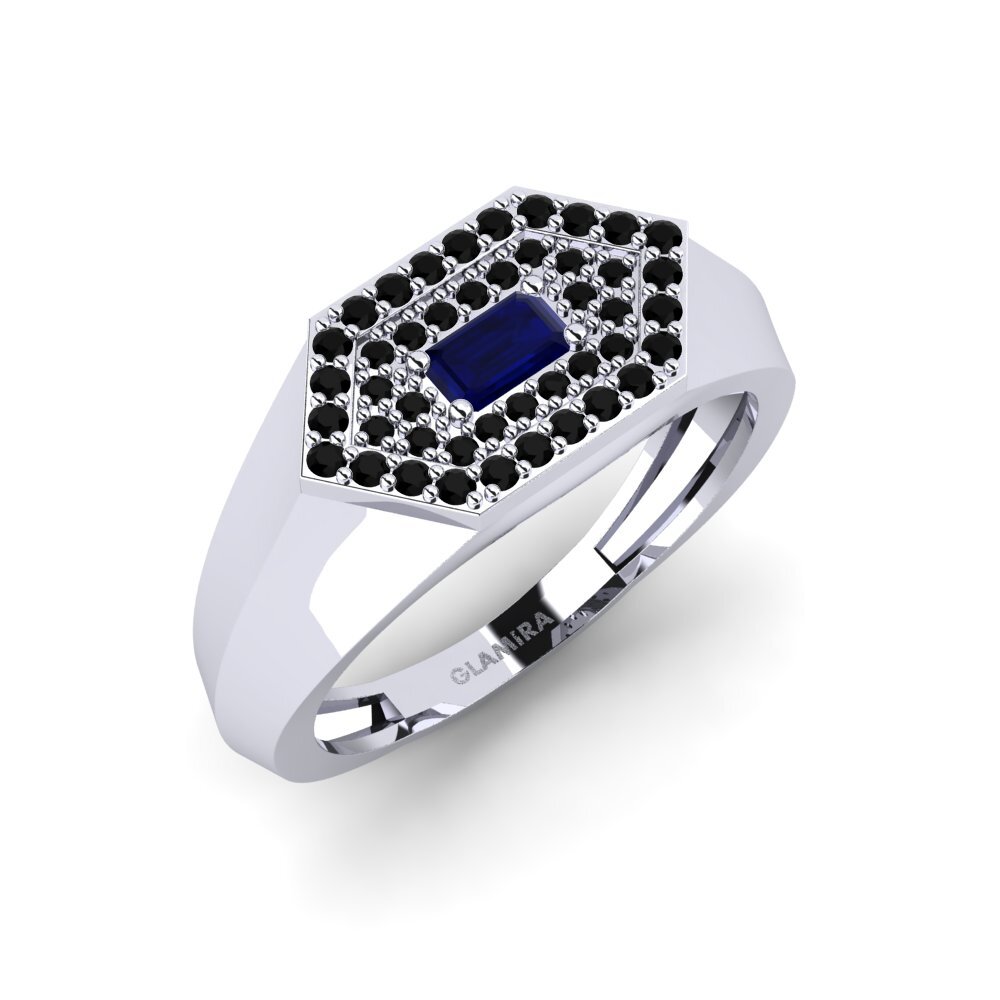 Oro Bianco 375 Zaffiro Anello da uomo Barbuise