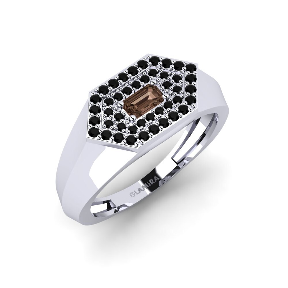 White Silver Smoky Quartz Men's Ring Barbuise