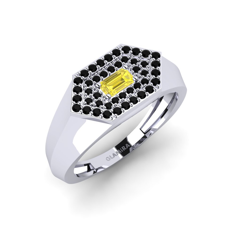 White Silver Yellow Sapphire Men's Ring Barbuise