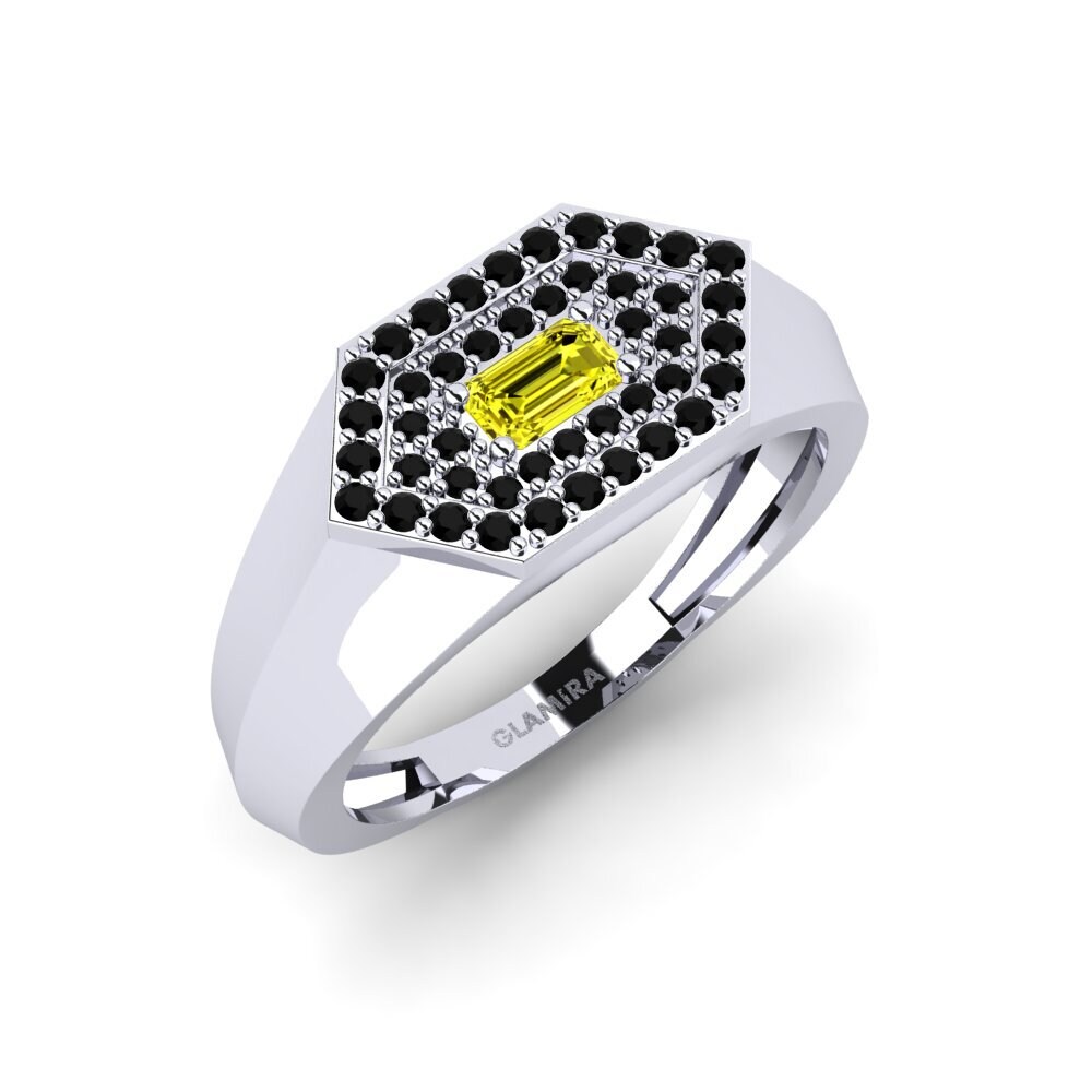 Oro Bianco 585 Diamante Giallo Anello da uomo Barbuise