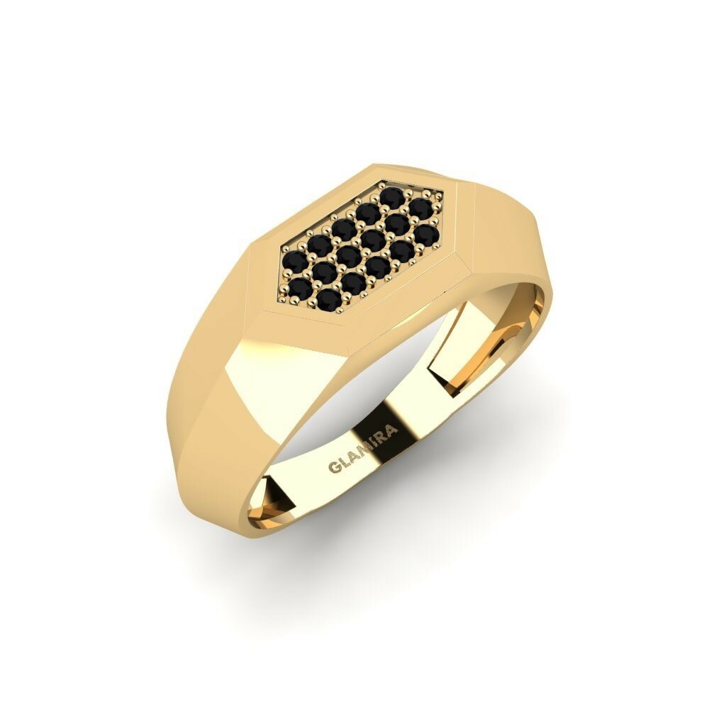 Anillo de Hombre Briance 14k Oro Amarillo Diamante Negro Moderno 0.192 Quilates Redondo