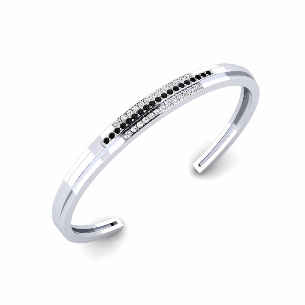 Bracciale da uomo Chalkidiki 585 Oro Bianco Onice Nero Cuff 0.475 Carati Rotondo