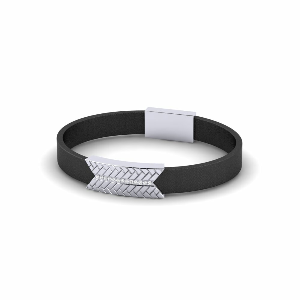 Round 0.156 Carat Leather White Sapphire 925 Silver Men's Bracelet Herojus