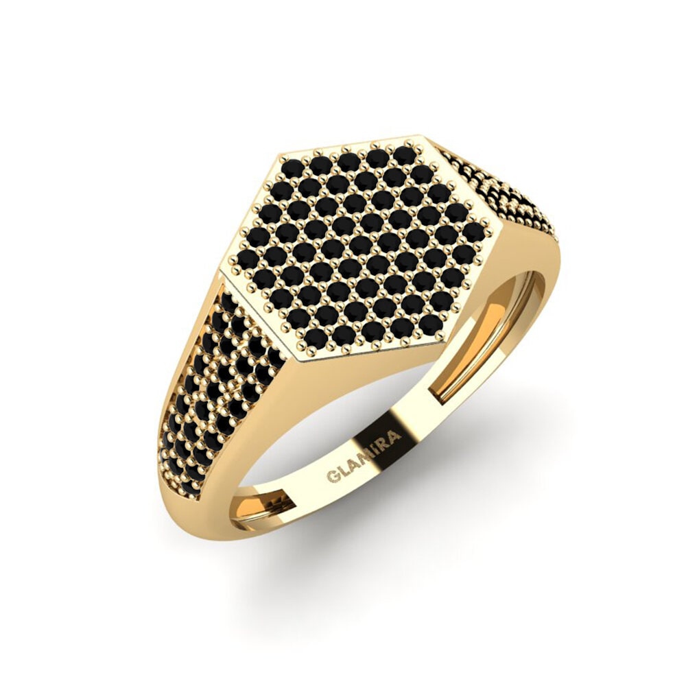Oro Giallo 375 Zaffiro Nero Anello da uomo Onueke