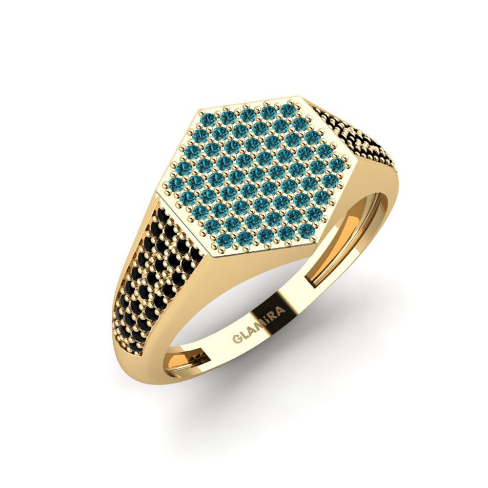 Oro Giallo 750 Diamante Blu Anello da uomo Onueke