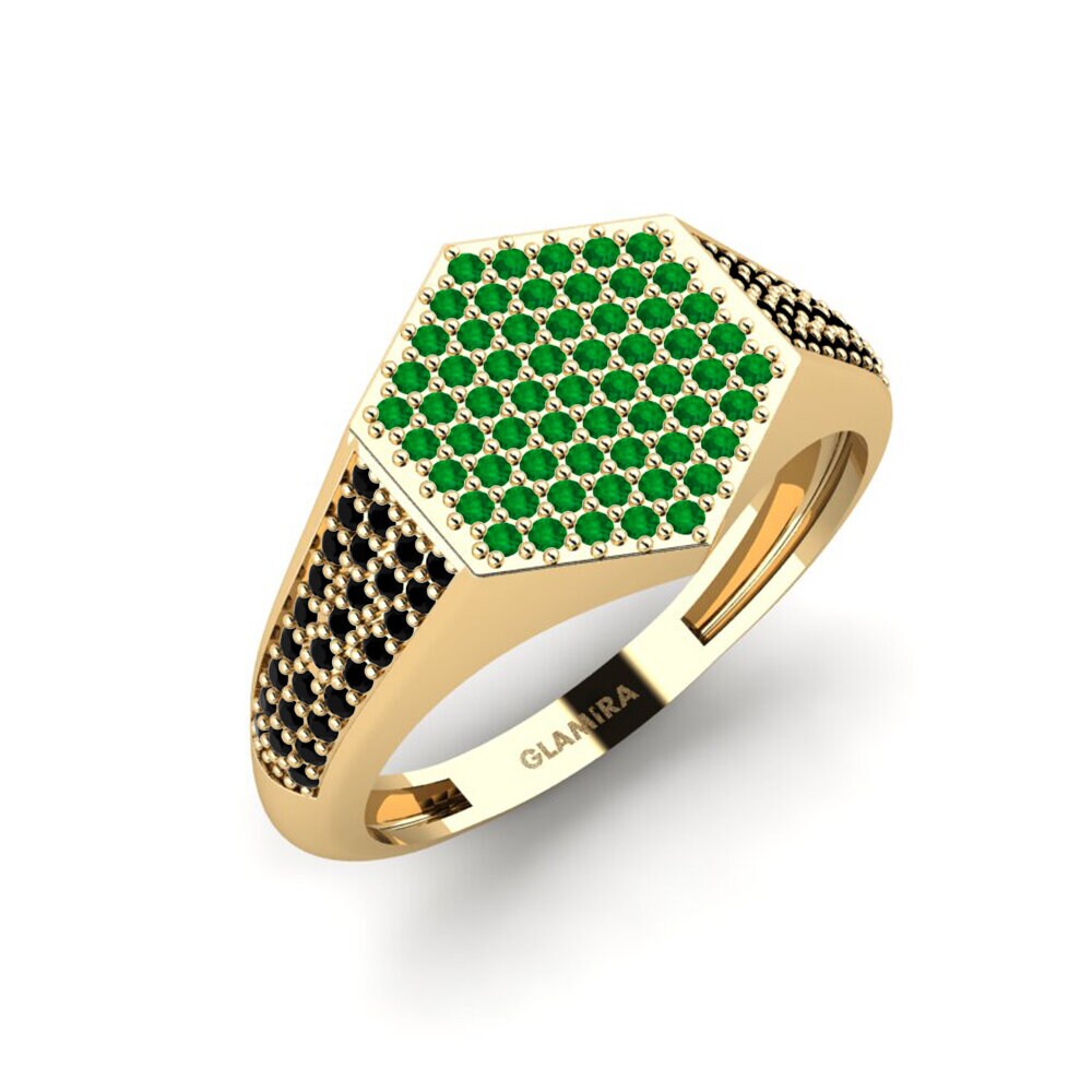 Oro Giallo 750 Smeraldo Anello da uomo Onueke