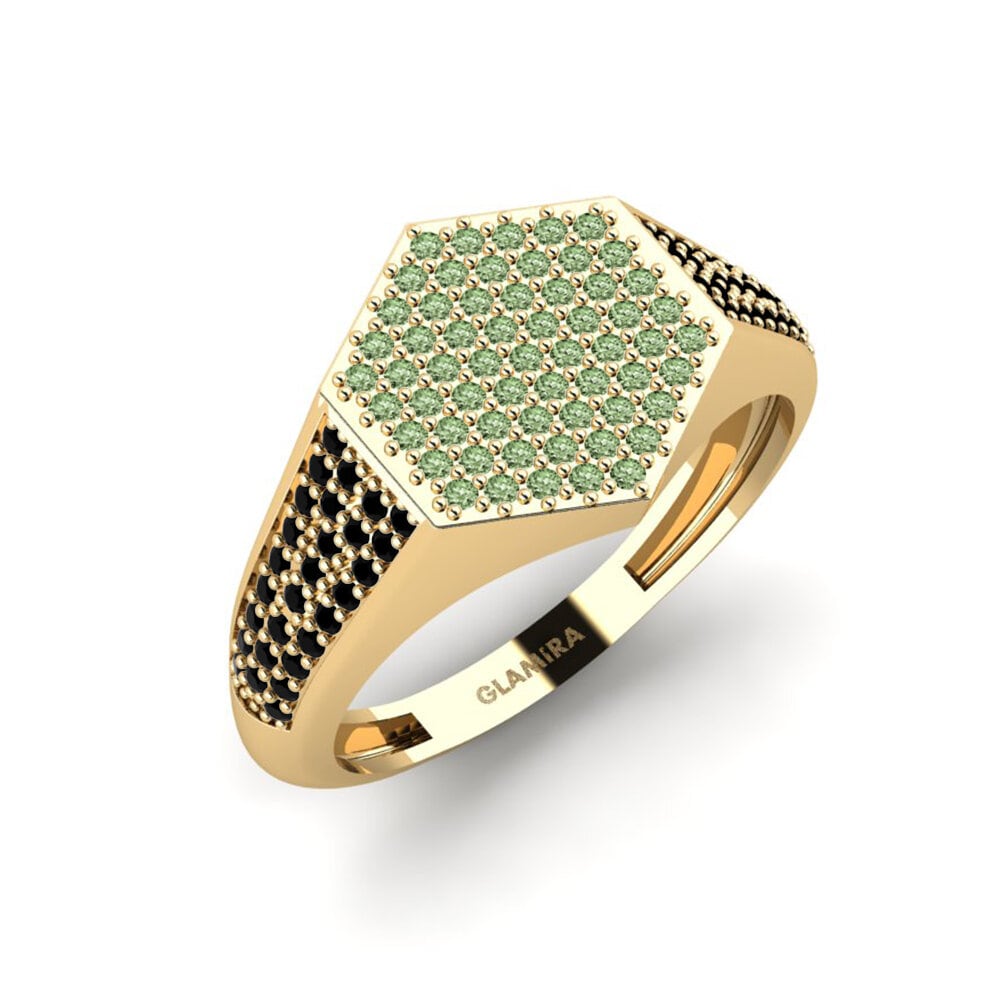 Oro Giallo 375 Diamante Verde Anello da uomo Onueke