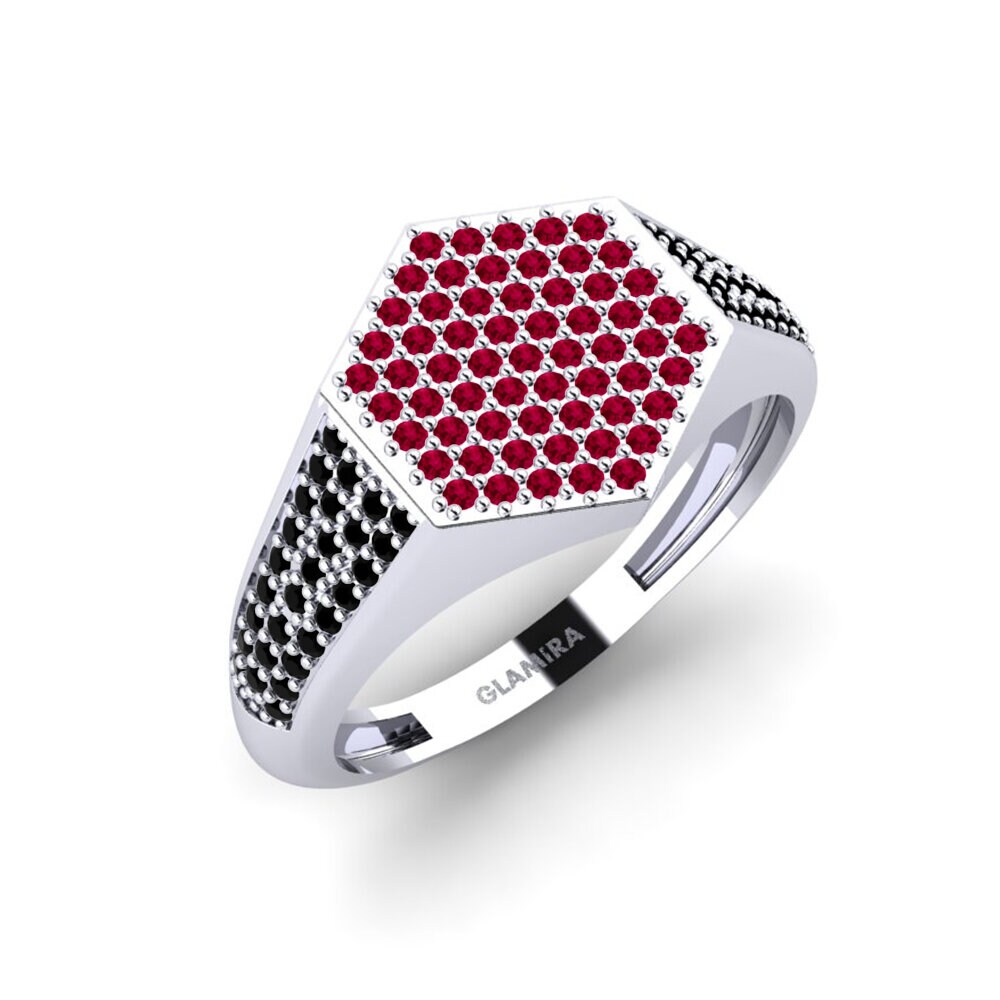 14ct White Gold Ruby Men's Ring Onueke