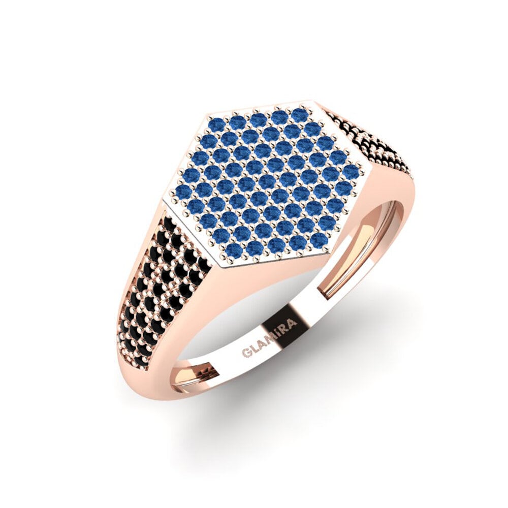 Oro Rosso 585 Zircone Blu Scuro Anello da uomo Onueke