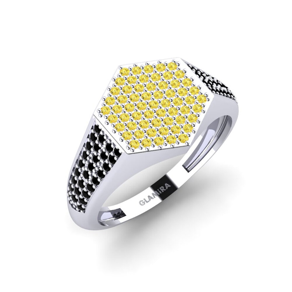 White Silver Yellow Sapphire Men's Ring Onueke